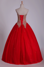 Load image into Gallery viewer, 2024 Sweetheart Quinceanera Dresses Ball Gown Tulle With Beads &amp; Applique Floor Length Red