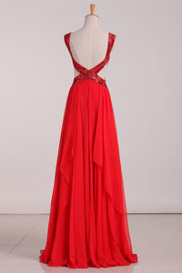 2024 New Arrival Straps Prom Dresses Chiffon With Beads And Ruffles Open Back