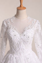 Load image into Gallery viewer, 2024 Long Sleeves Scoop Wedding Dresses A Line With Applique And Beads Tulle