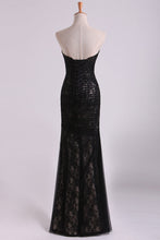 Load image into Gallery viewer, 2024 Evening Gown Sweetheart Mermaid Floor Length Corset Black Lace Tulle Illusion